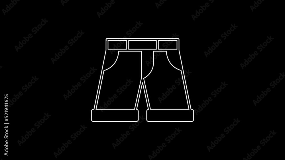 White line Short or pants icon isolated on black background. 4K Video motion graphic animation White line Short or pants icon isolated on black background. 4K Video motion graphic animation