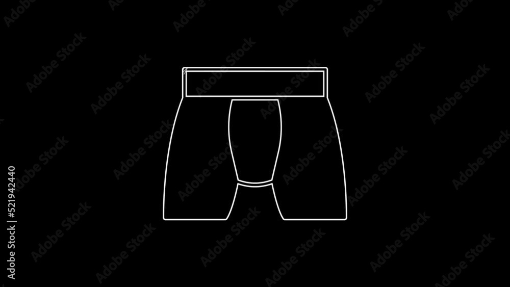 White line Men underpants icon isolated on black background. Man underwear. 4K Video motion graphic animation White line Men underpants icon isolated on black background. Man underwear. 4K Video motion graphic animation