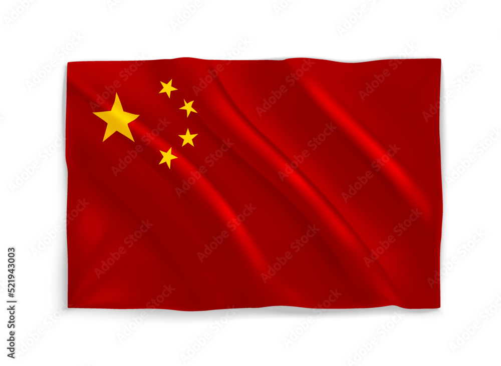 Red waving national flag of China. 3d vector object isolated on white Red waving national flag of China. 3d vector object isolated on white