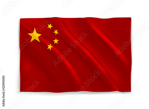 Red waving national flag of China. 3d vector object isolated on white