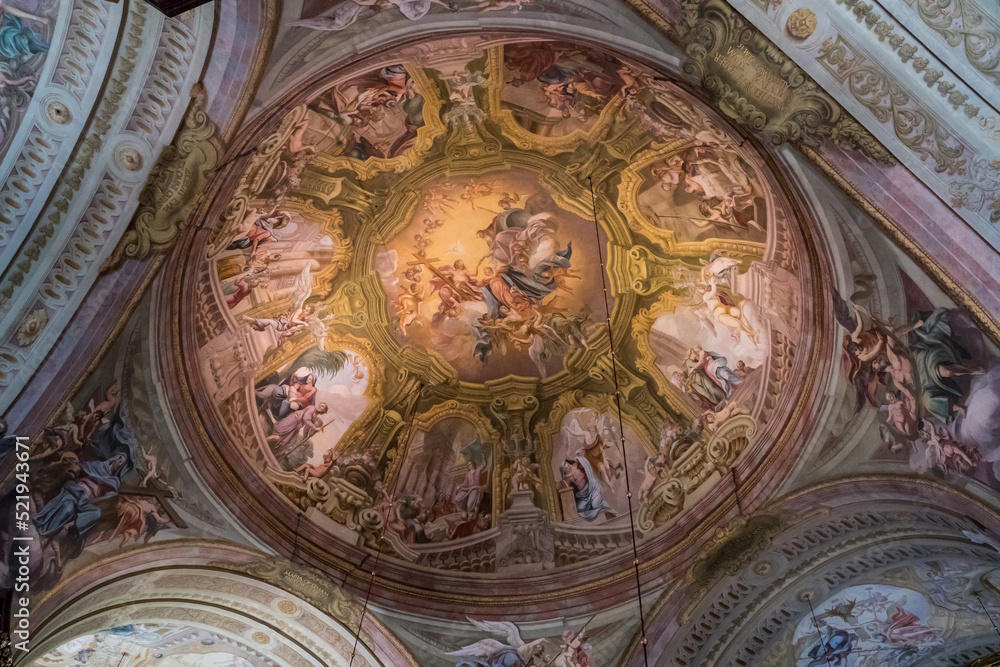 Richly decorated interior of baroque church in Austria