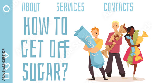 Get off sugar addiction concept of web banner flat vector illustration.