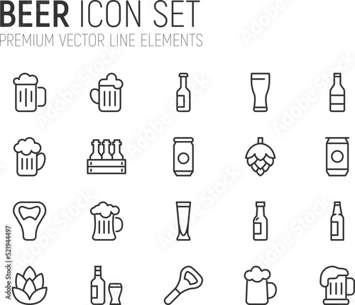 Simple line set of beer icons.