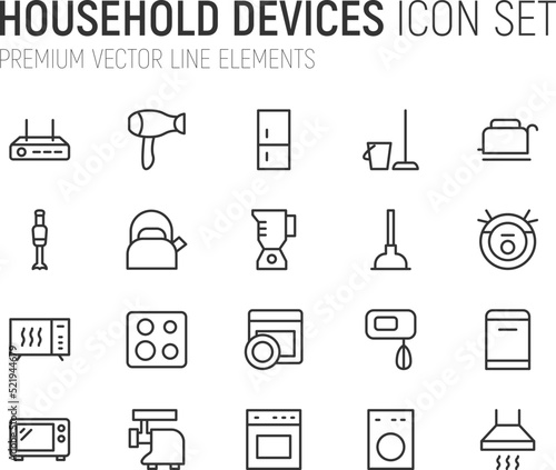Simple line set of household devices icons.