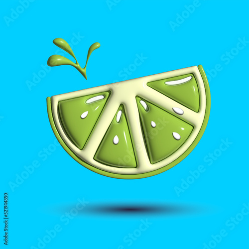 3d vector render realistic of lime slice with different types of minimalism in a cartoon style. Design glossy emotions. 3d render realistic fruit icon. 3d vector lime