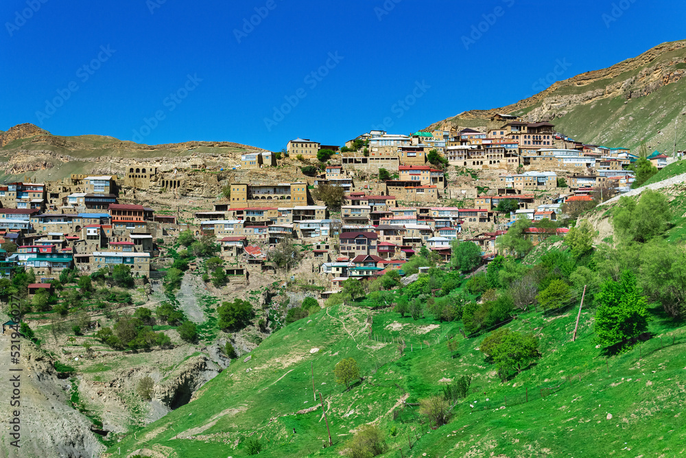 ancient mountain village Chokh on a rocky slope in Dagestan
