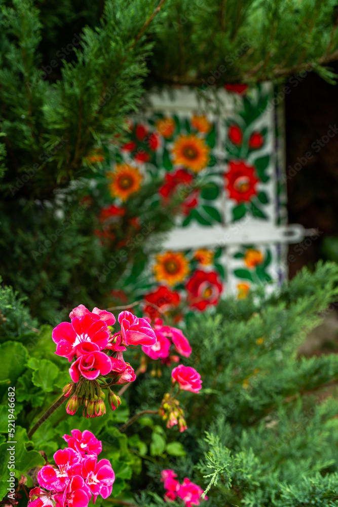 Painted facade in rural vilage Zalipie in Poland Painted facade in rural vilage Zalipie in Poland