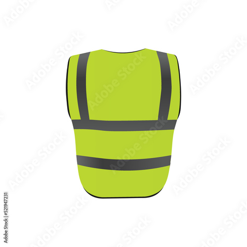 Safety vest in back with visible fluorescent reflective elements isolated