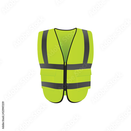 Safety vest in front with visible fluorescent reflective elements isolated