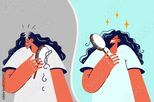 Woman before and after hair treatment 