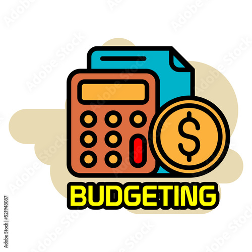 calculator and money icon. budgeting sticker design.