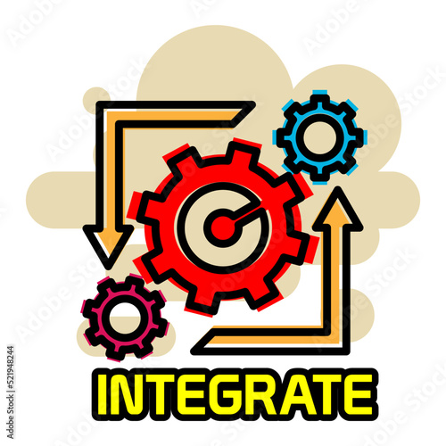 integrate icon. integrate sticker design in flat color.