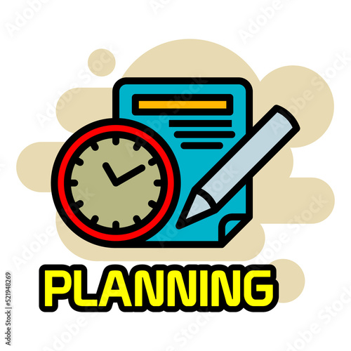 planning icon. planning sticker design in flat color.