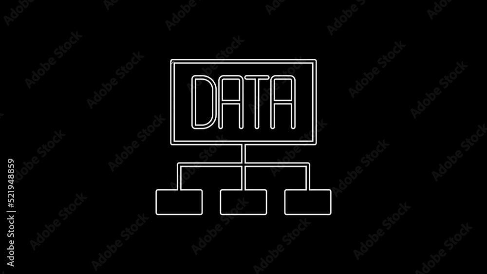 White line Data analysis icon isolated on black background. Business data analysis process, statistics. Charts and diagrams. 4K Video motion graphic animation White line Data analysis icon isolated on black background. Business data analysis process, statistics. Charts and diagrams. 4K Video motion graphic animation
