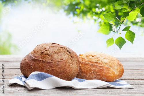 Homemade bread on wooden table