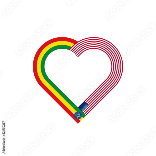 unity concept. heart ribbon icon of ethiopia and united states flags. vector illustration isolated on white background