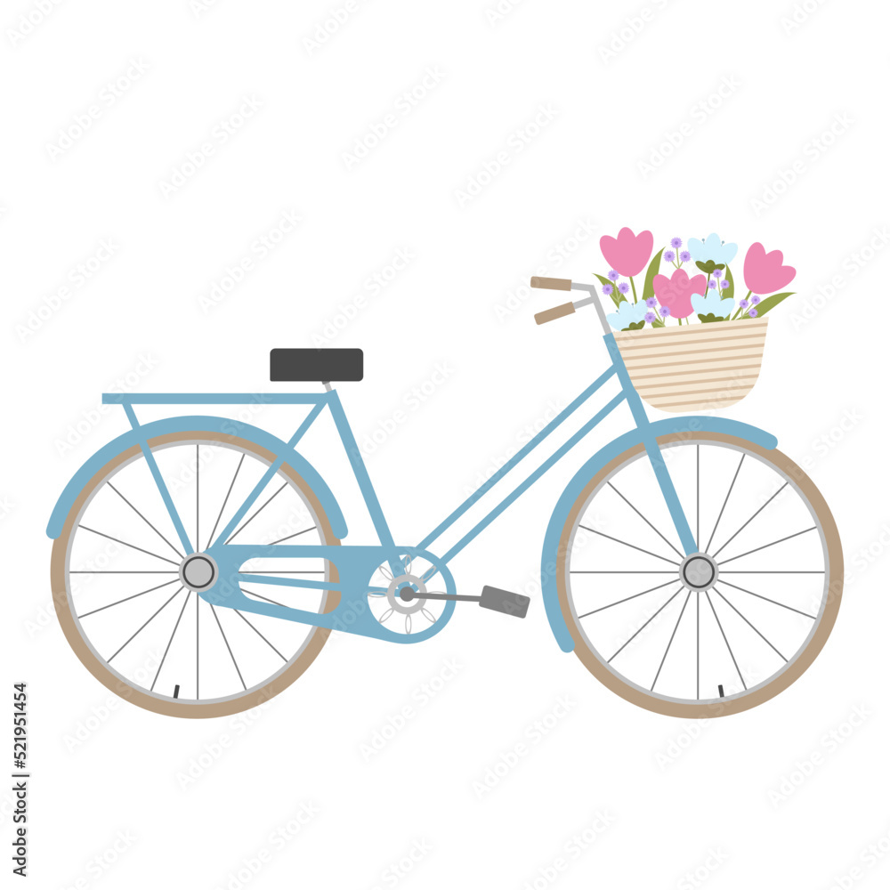 Bicycle with flowers in a basket. Bike.