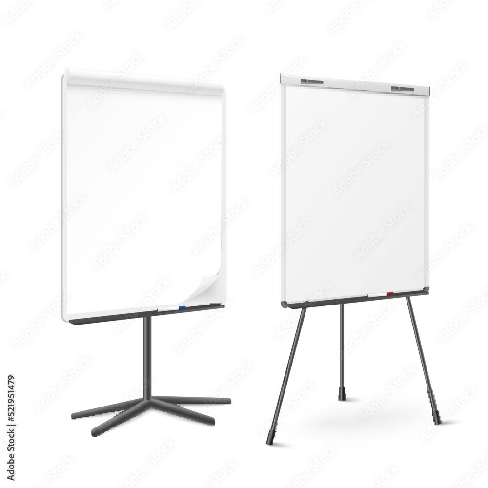 Flip chart on tripod in realistic vector illustration, whiteboard for lecture Flip chart on tripod in realistic vector illustration, whiteboard for lecture