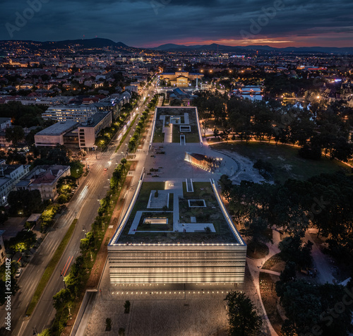 Canvas Print Budapest, Hungary - Aerial view of the iIlluminated Museum of Ethnography at Cit