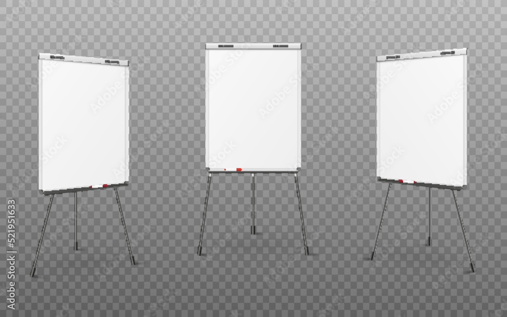 Office flip charts from different angles in realistic style, vector