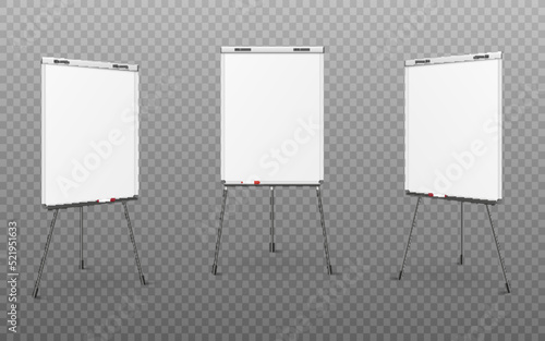 Office flip charts from different angles in realistic style, vector illustration isolated on white background.
