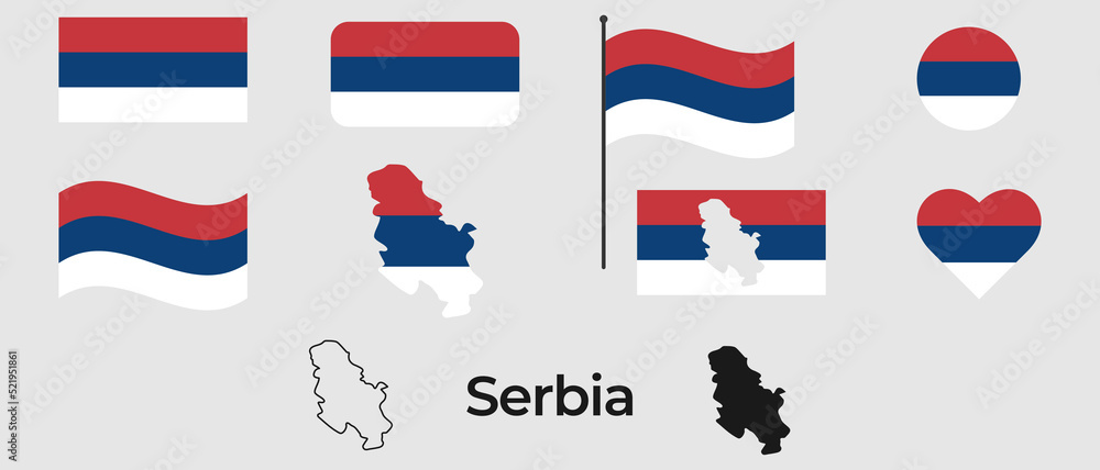 Flag of Serbia. Silhouette of Serbia. National symbol.
