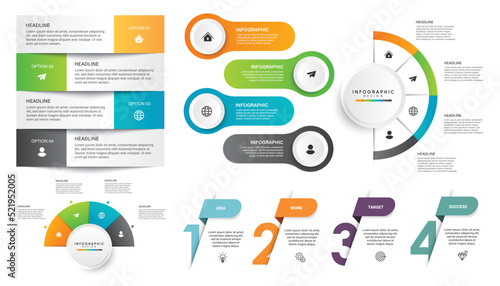 Collection of Business infographic design template with options, steps or processes. Can be used for presentation, diagram, annual report, web design, workflow layout
