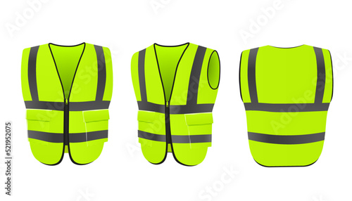 Safety vest front, back with visible fluorescent reflective elements isolated