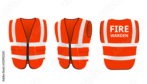 Safety fire warden vest templates set, realistic vector illustration isolated.