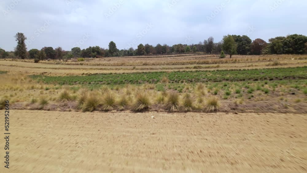 Drone video crossing empty crop fields in the mountain region of Tlaxcala, Mexico Drone video crossing empty crop fields in the mountain region of Tlaxcala, Mexico