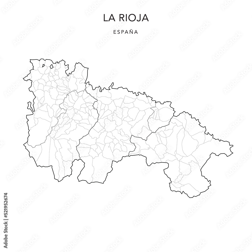 Geopolitical Vector Map of the Autonomous Community of La Rioja with Regions (Regiones), Judicial Areas (Partidos Judiciales) and Municipalities (Municipios) as of 2022 - Spain