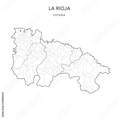 Geopolitical Vector Map of the Autonomous Community of La Rioja with Regions (Regiones), Judicial Areas (Partidos Judiciales) and Municipalities (Municipios) as of 2022 - Spain photo