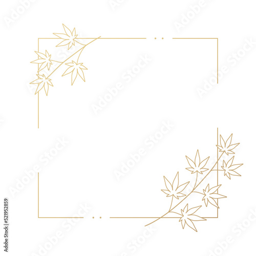 シンプルな秋のボタニカルフレーム素材　紅葉　正方形