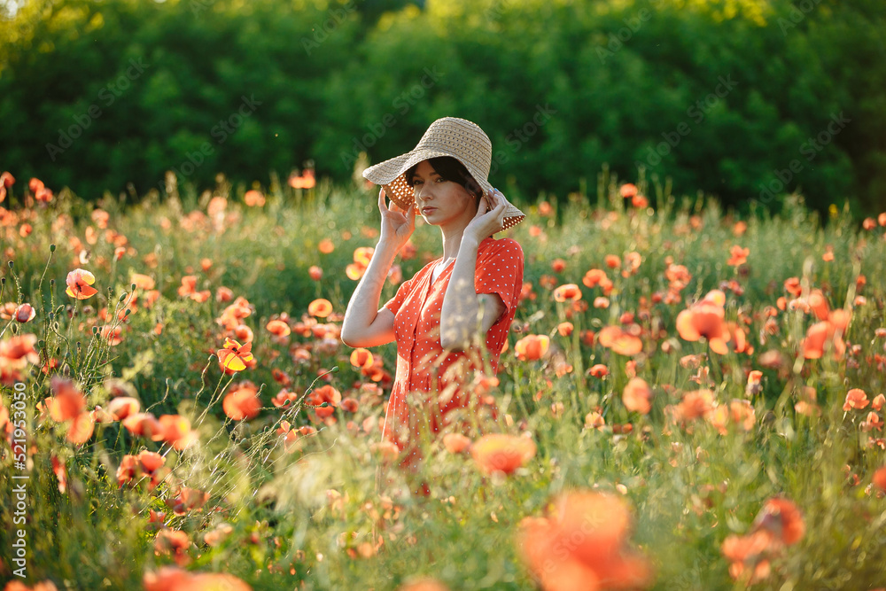 beautiful girl in a red dress on the background of a field of red poppies beautiful girl in a red dress on the background of a field of red poppies