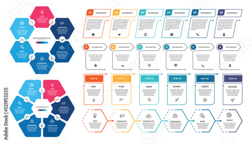 Collection of Business infographic design template with options, steps or processes. Can be used for presentation, diagram, annual report, web design, workflow layout