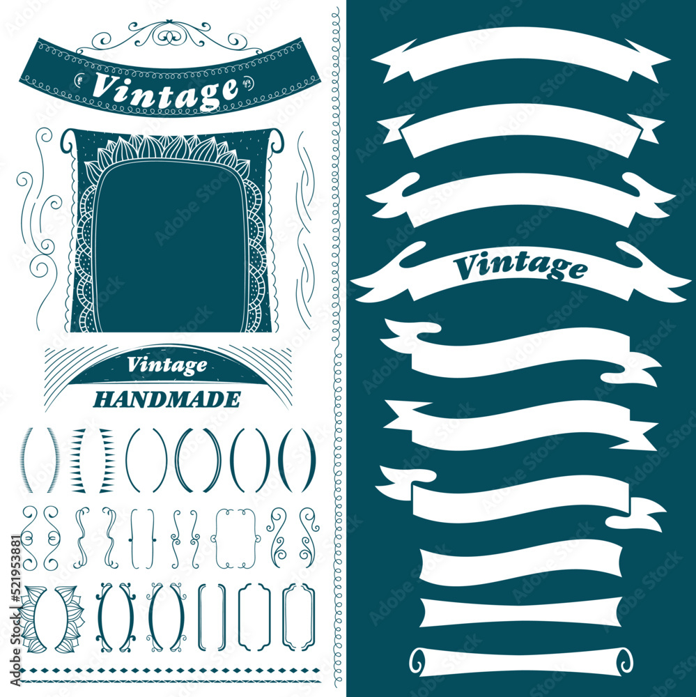 Vintage hand made ribbon set isolated vector illustration. Retro ...