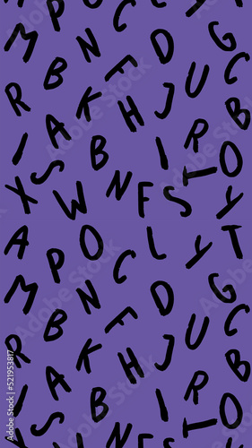 template with the image of keyboard symbols. set of letters. Surface template. Fiolet background. Vertical image.