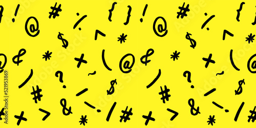 pattern with the image of keyboard symbols. Punctuation marks. Template for applying to the surface. yellow background. Banner for insertion into site.