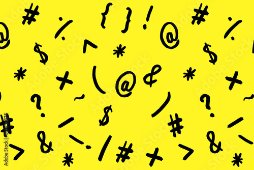 pattern with the image of keyboard symbols. Punctuation marks. Template for applying to the surface. yellow background