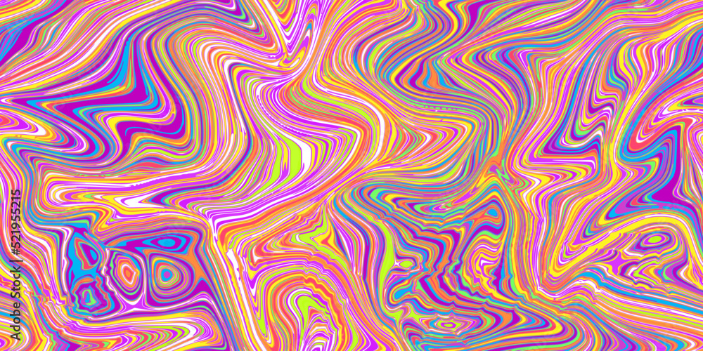 Crazy psychedelic seamless marble pattern with hallucination twists. Vector liquid acrylic texture. Flow art. Trippy 70s textile background. Tie dye simple artistic effect. Groovy design