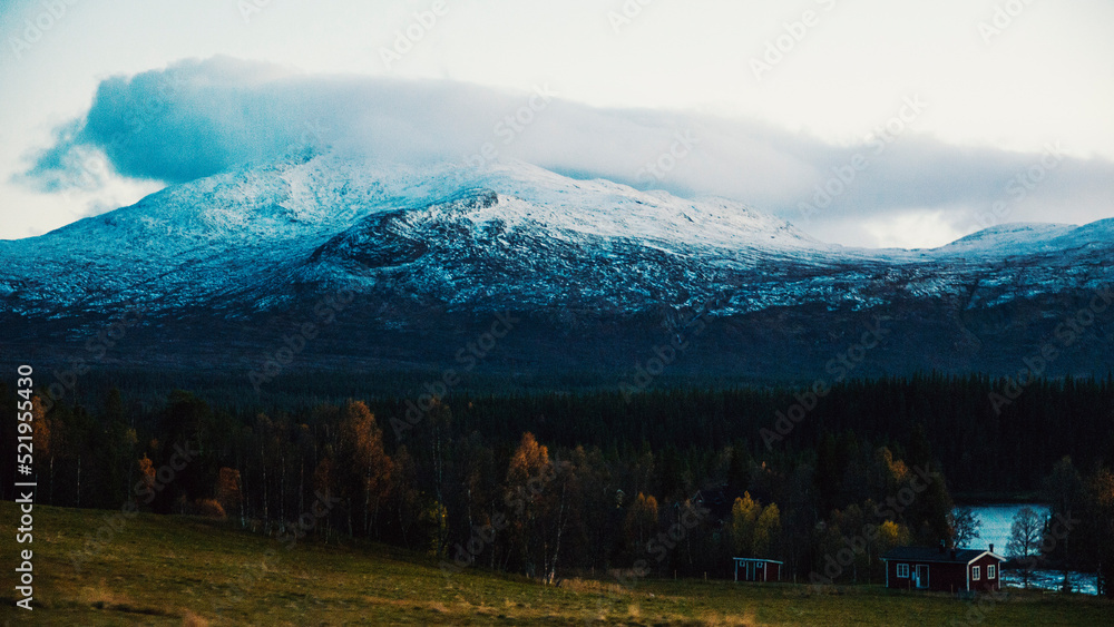 A lone mountain view on roadtrip, Sweden-Norway