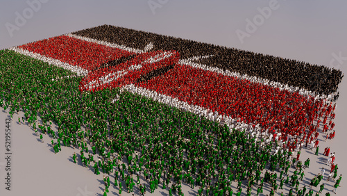 Kenyan Flag formed from a Crowd of People. Banner of Kenya on White. photo