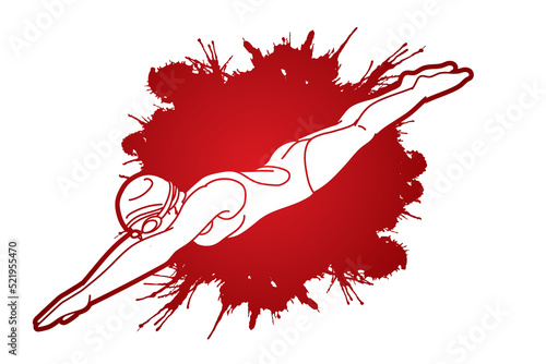 Swimming Sport Female Swimmer Action Cartoon Graphic Vector