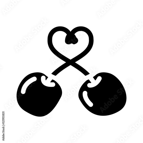 two heart shaped cherries glyph icon vector. two heart shaped cherries sign. isolated symbol illustration