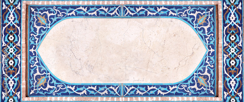 Canvas Print Detail of traditional persian mosaic wall with geometrical and floral ornament, Iran