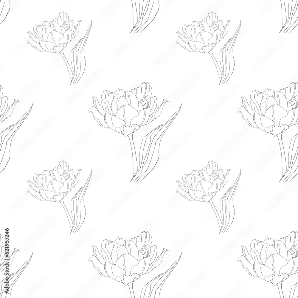 Seamless pattern with minimalist flowers. Print with tulips in a minimalist style. Print for textiles, wallpaper, accessories, clothes, postcards, posters, logos.