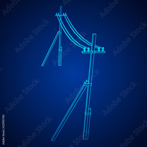 Electrical transmission tower pylon. Wireframe vector illustration