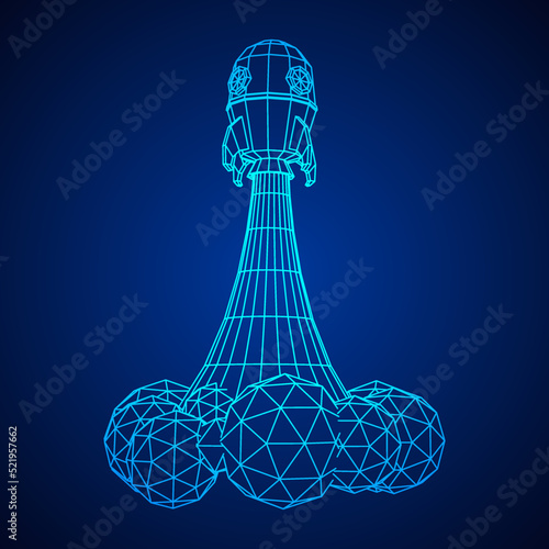 Space Rocket Ship. Wireframe low poly mesh vector illustration.