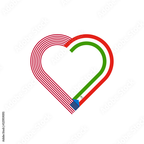unity concept. heart ribbon icon of united states and equatorial guinea flags. vector illustration isolated on white background