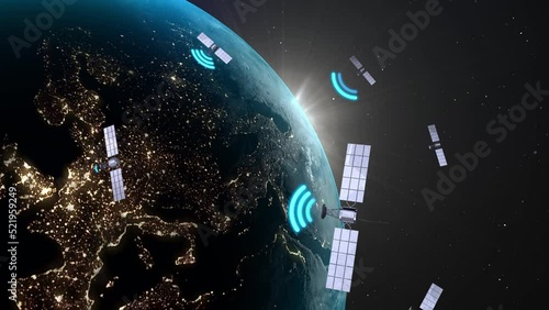 Many satellites orbit the planet in Earth orbits and transmit signals to the European continent. Receives, transmits and relays signals. Global Digital Positioning Network (GPS). photo